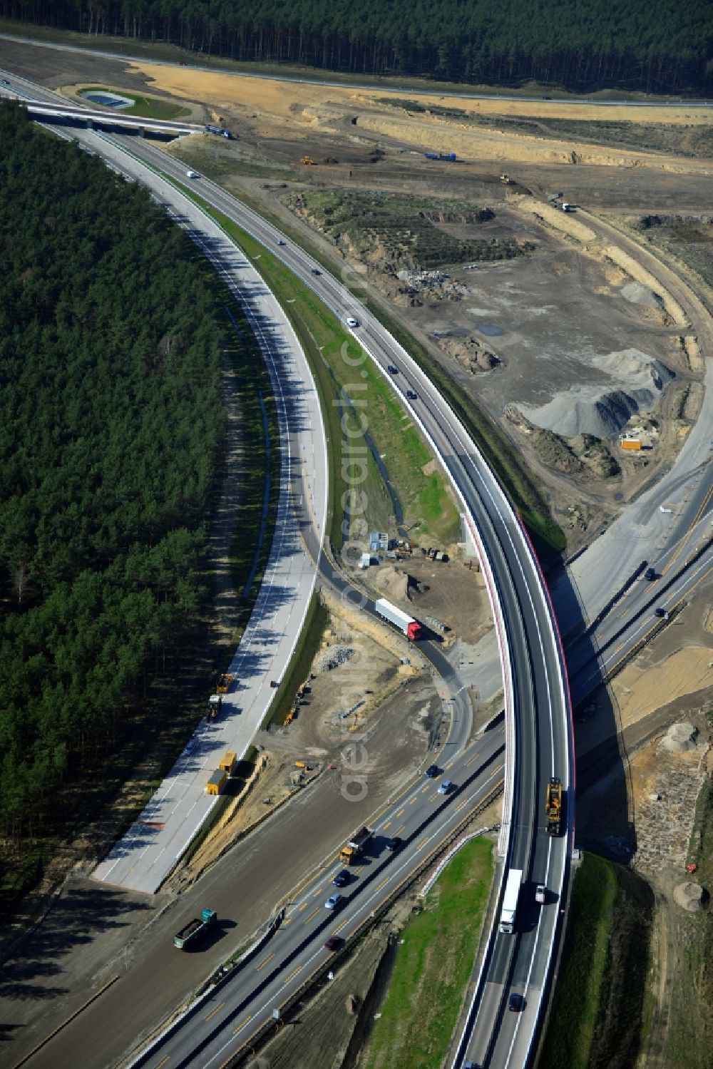 Aerial photograph Groß Ziethen - Construction site of the junction Havelland at the motorway A10 and A24 in the state Brandenburg