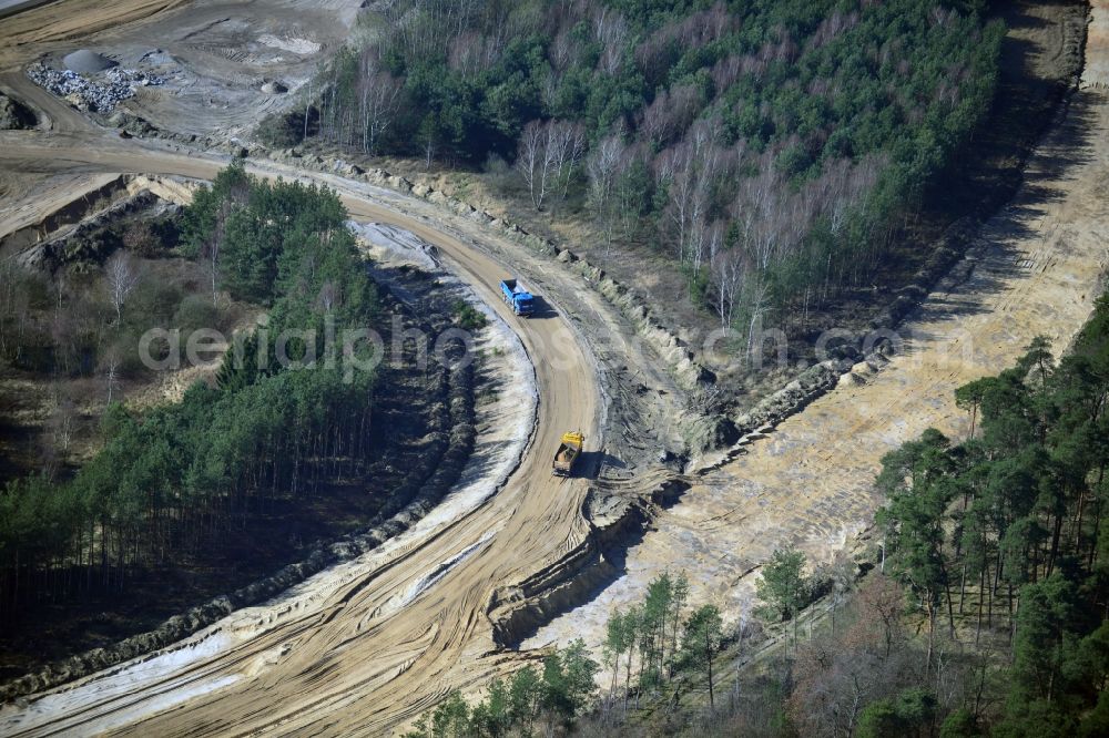 Groß Ziethen from the bird's eye view: Construction site of the junction Havelland at the motorway A10 and A24 in the state Brandenburg