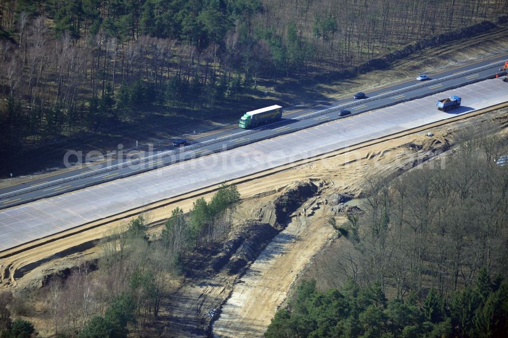 Aerial photograph Groß Ziethen - Construction site of the junction Havelland at the motorway A10 and A24 in the state Brandenburg