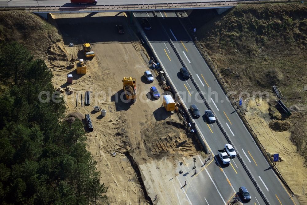 Groß Ziethen from above - Construction site of the junction Havelland at the motorway A10 and A24 in the state Brandenburg