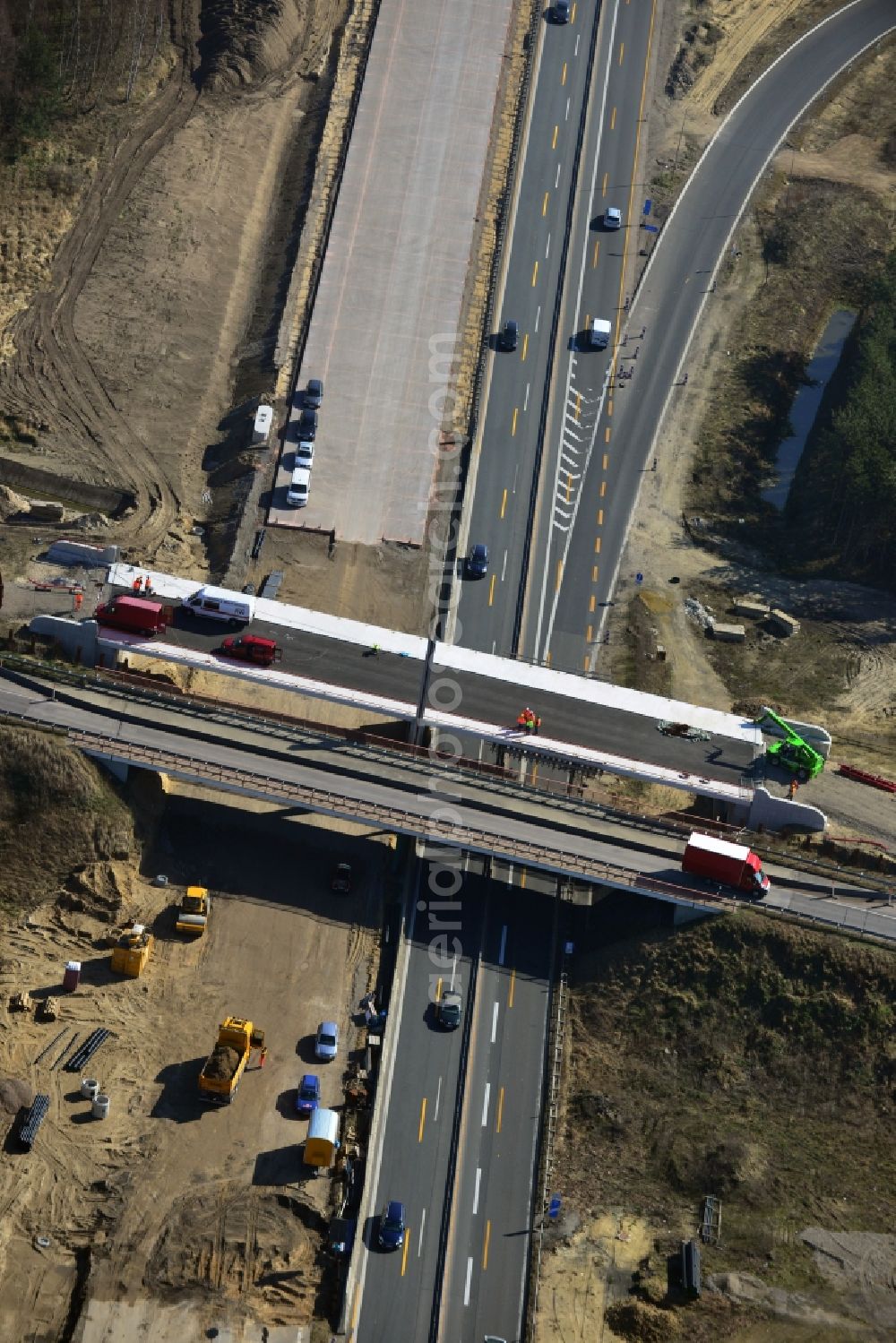 Groß Ziethen from the bird's eye view: Construction site of the junction Havelland at the motorway A10 and A24 in the state Brandenburg