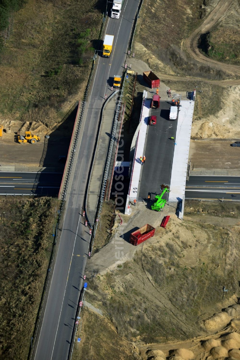 Aerial photograph Groß Ziethen - Construction site of the junction Havelland at the motorway A10 and A24 in the state Brandenburg