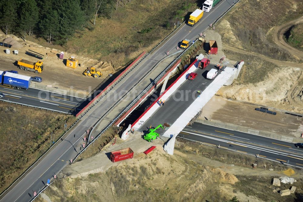 Groß Ziethen from above - Construction site of the junction Havelland at the motorway A10 and A24 in the state Brandenburg