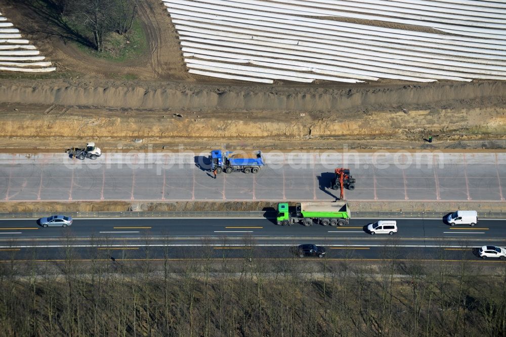 Groß Ziethen from the bird's eye view: Construction site of the junction Havelland at the motorway A10 and A24 in the state Brandenburg