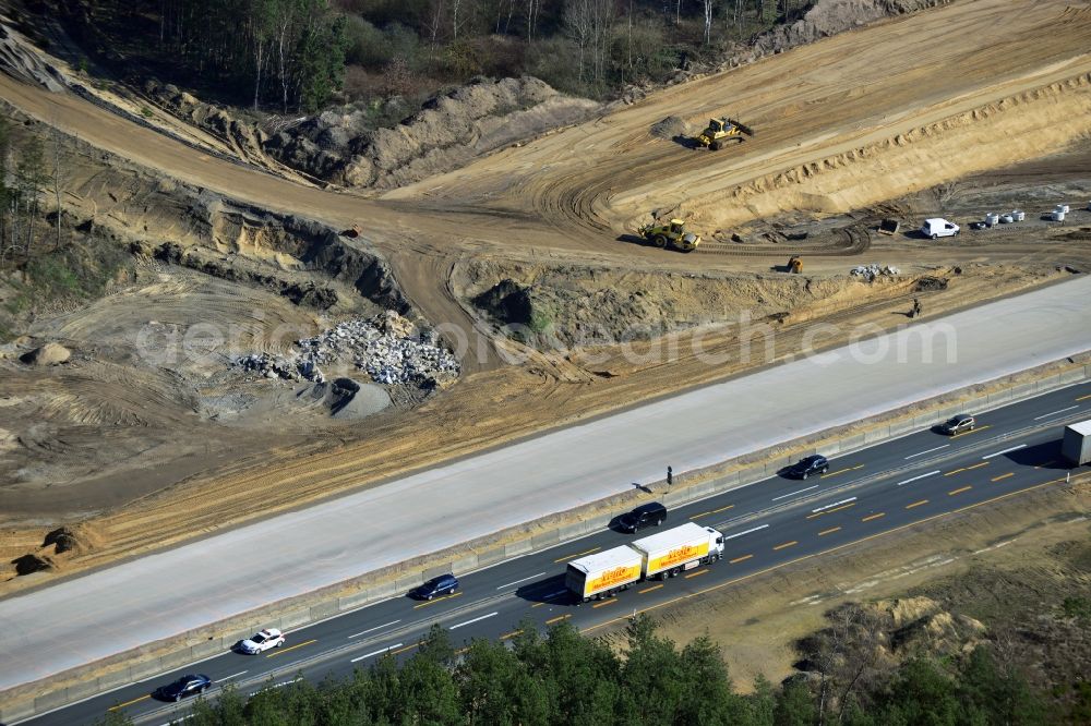 Aerial image Groß Ziethen - Construction site of the junction Havelland at the motorway A10 and A24 in the state Brandenburg