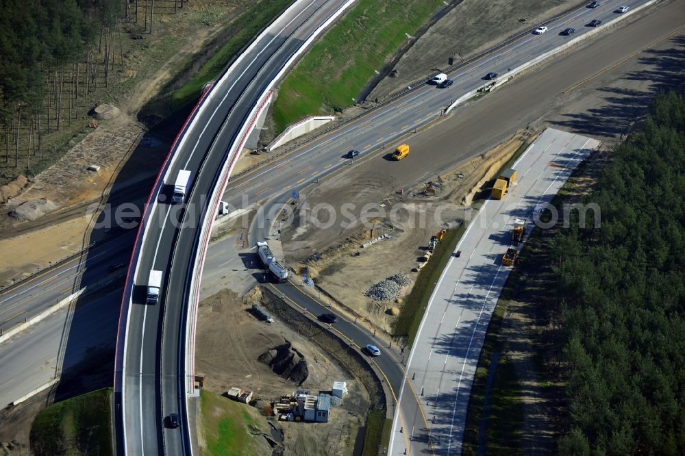 Groß Ziethen from the bird's eye view: Construction site of the junction Havelland at the motorway A10 and A24 in the state Brandenburg