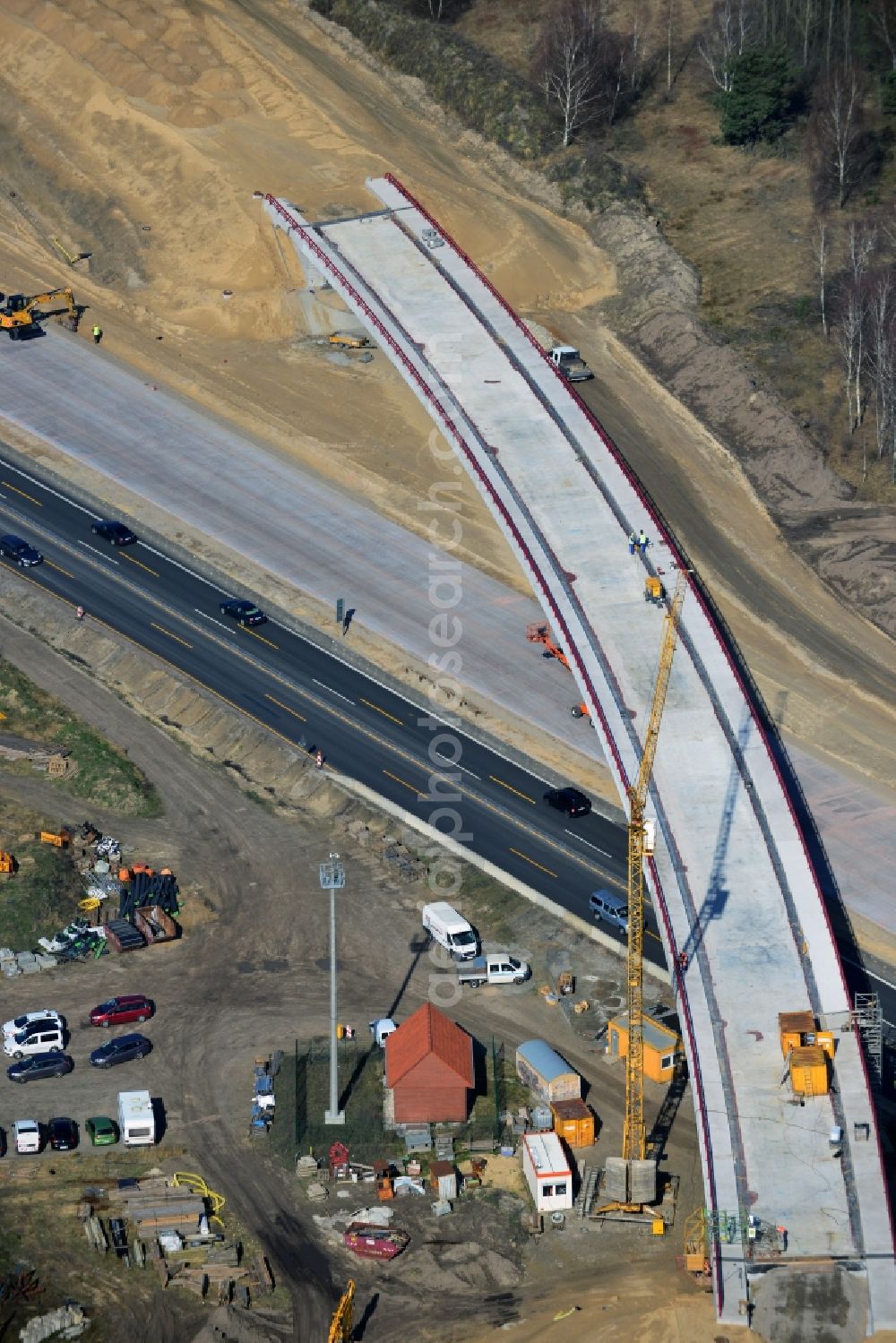 Aerial photograph Groß Ziethen - Construction site of the junction Havelland at the motorway A10 and A24 in the state Brandenburg