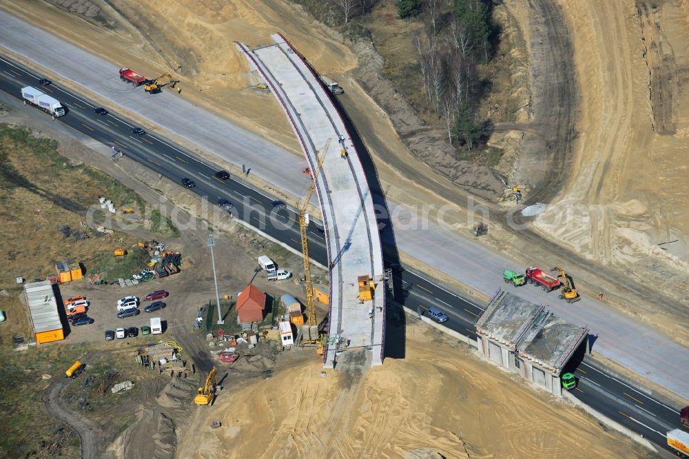 Groß Ziethen from above - Construction site of the junction Havelland at the motorway A10 and A24 in the state Brandenburg