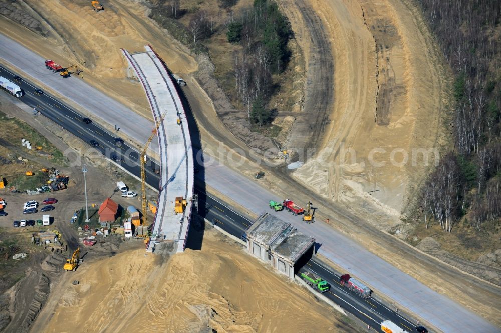 Groß Ziethen from the bird's eye view: Construction site of the junction Havelland at the motorway A10 and A24 in the state Brandenburg