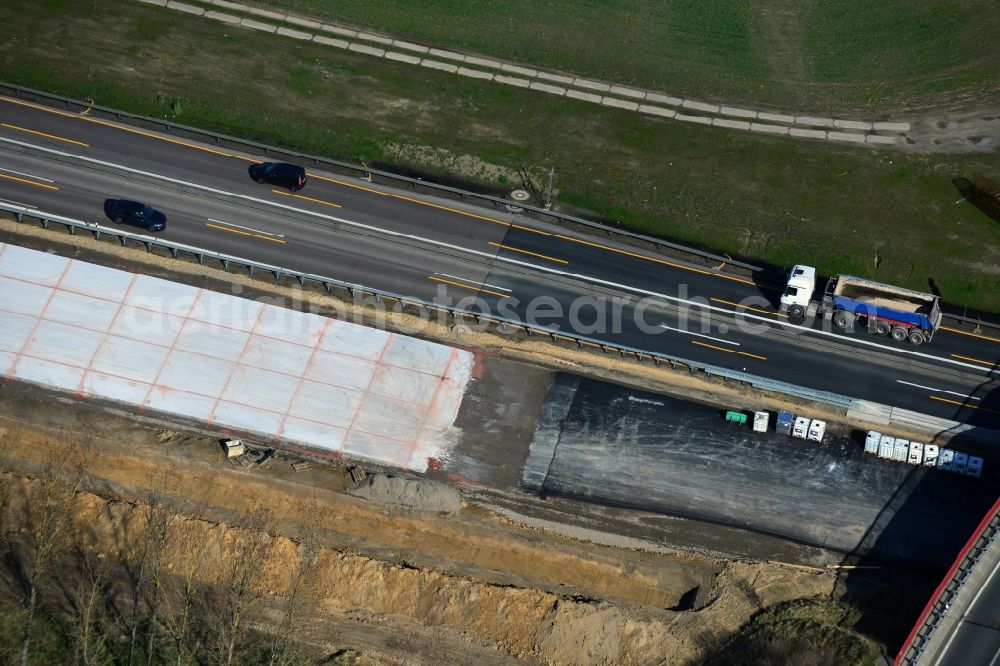 Aerial photograph Groß Ziethen - Construction site of the junction Havelland at the motorway A10 and A24 in the state Brandenburg