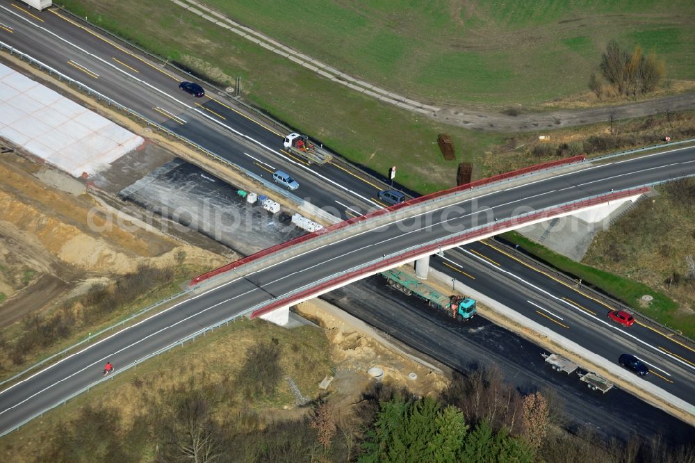 Groß Ziethen from above - Construction site of the junction Havelland at the motorway A10 and A24 in the state Brandenburg