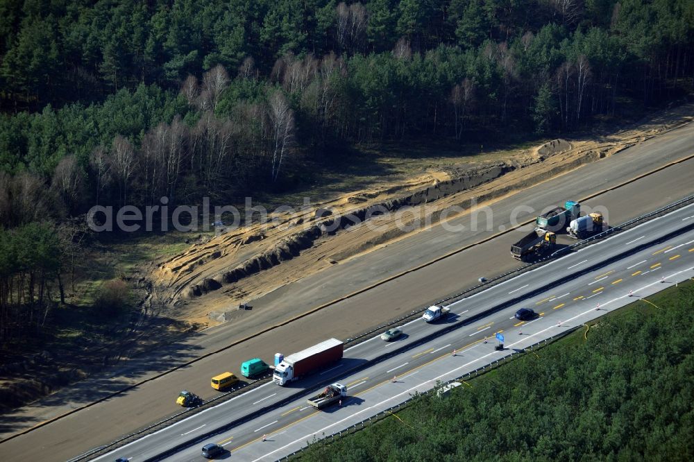 Aerial photograph Groß Ziethen - Construction site of the junction Havelland at the motorway A10 and A24 in the state Brandenburg