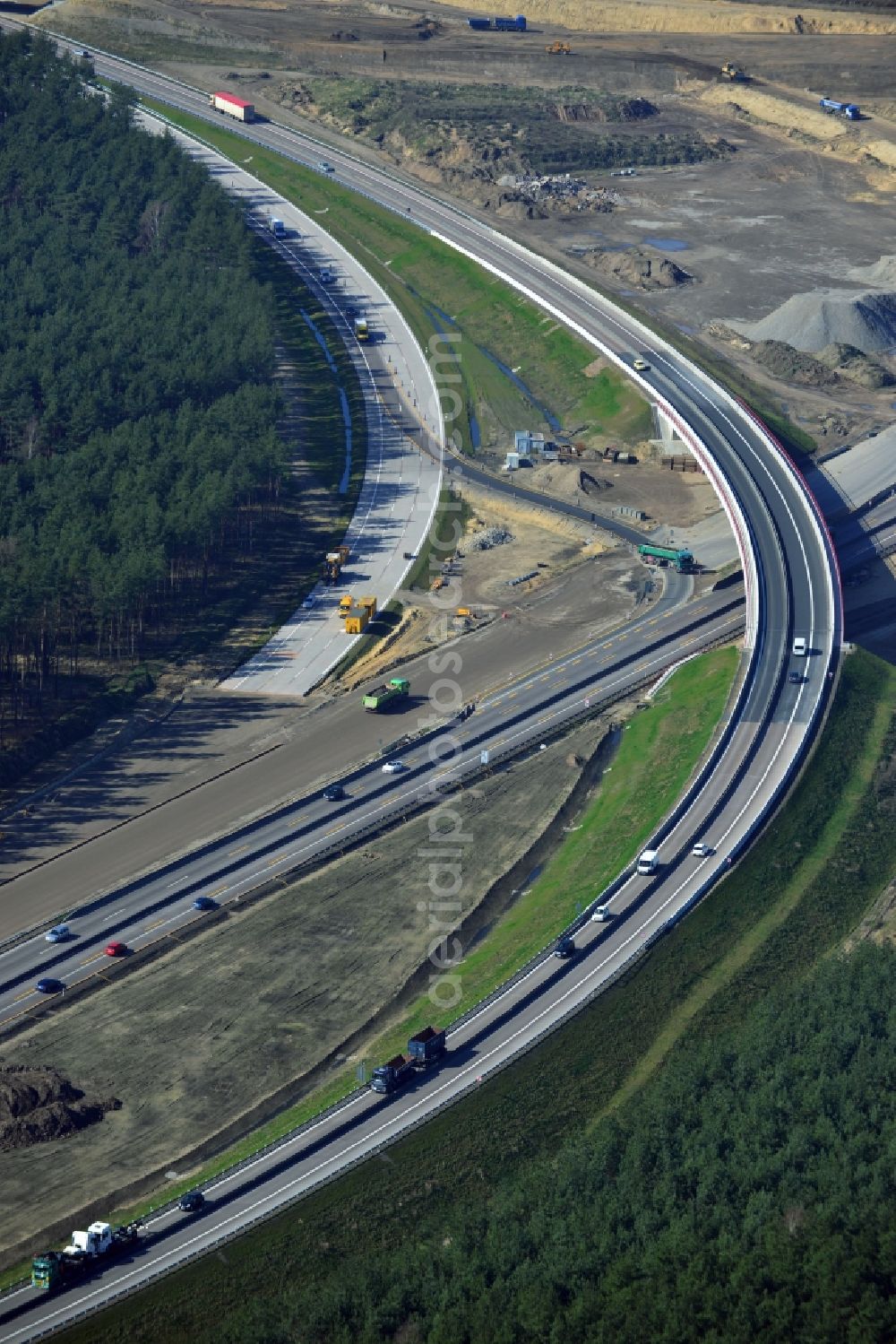 Groß Ziethen from above - Construction site of the junction Havelland at the motorway A10 and A24 in the state Brandenburg