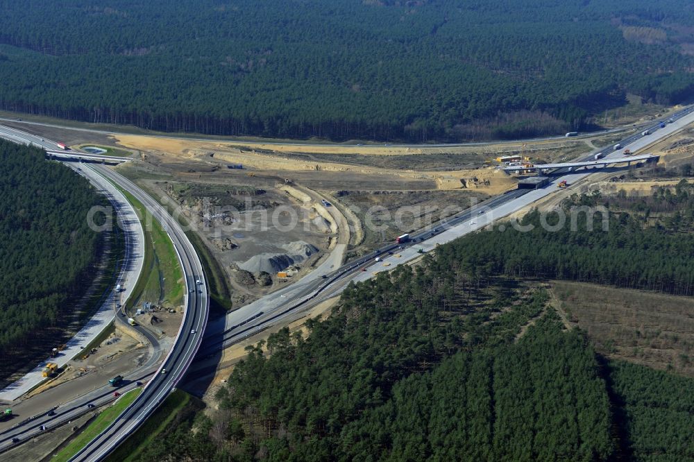 Groß Ziethen from the bird's eye view: Construction site of the junction Havelland at the motorway A10 and A24 in the state Brandenburg