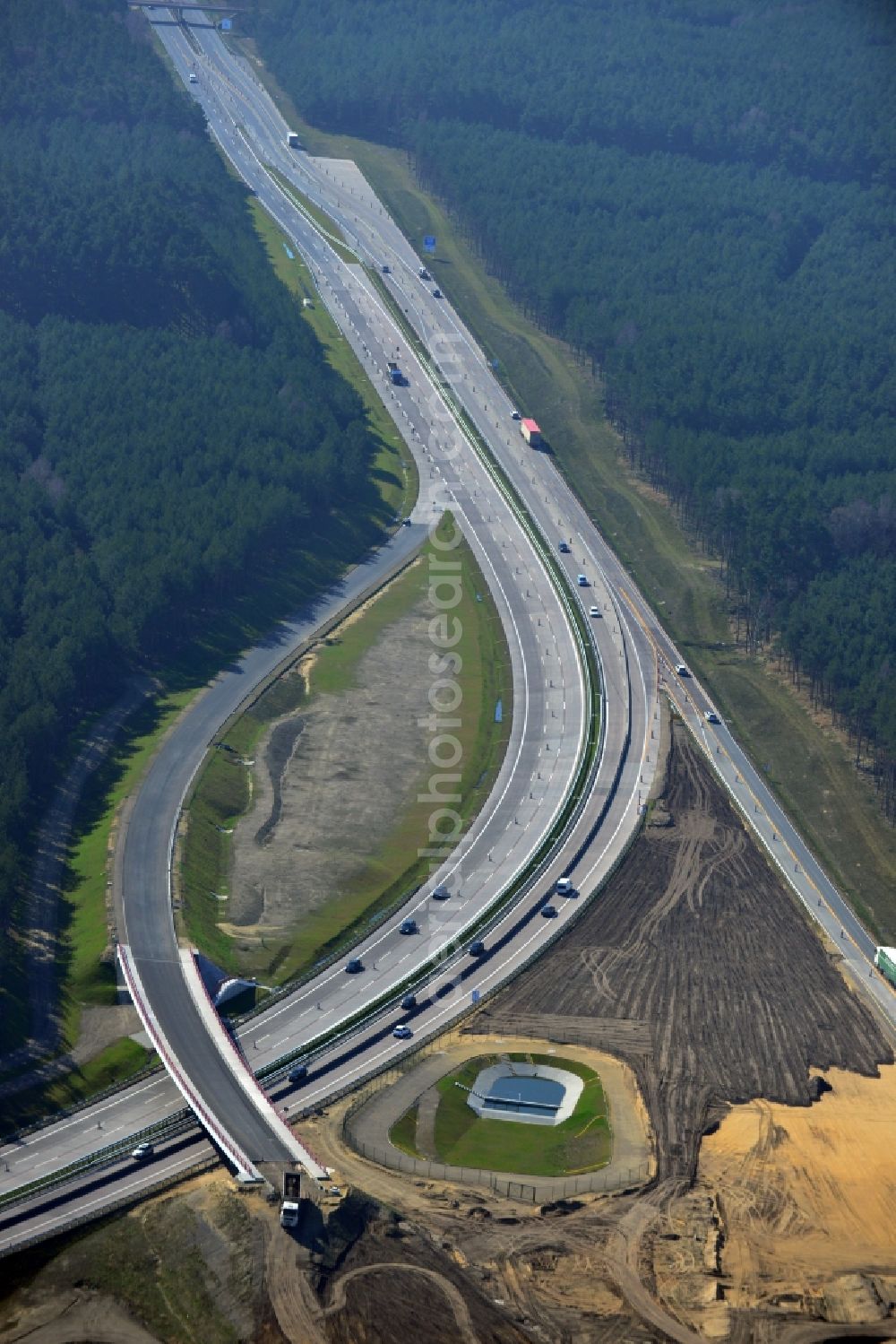 Aerial photograph Groß Ziethen - Construction site of the junction Havelland at the motorway A10 and A24 in the state Brandenburg