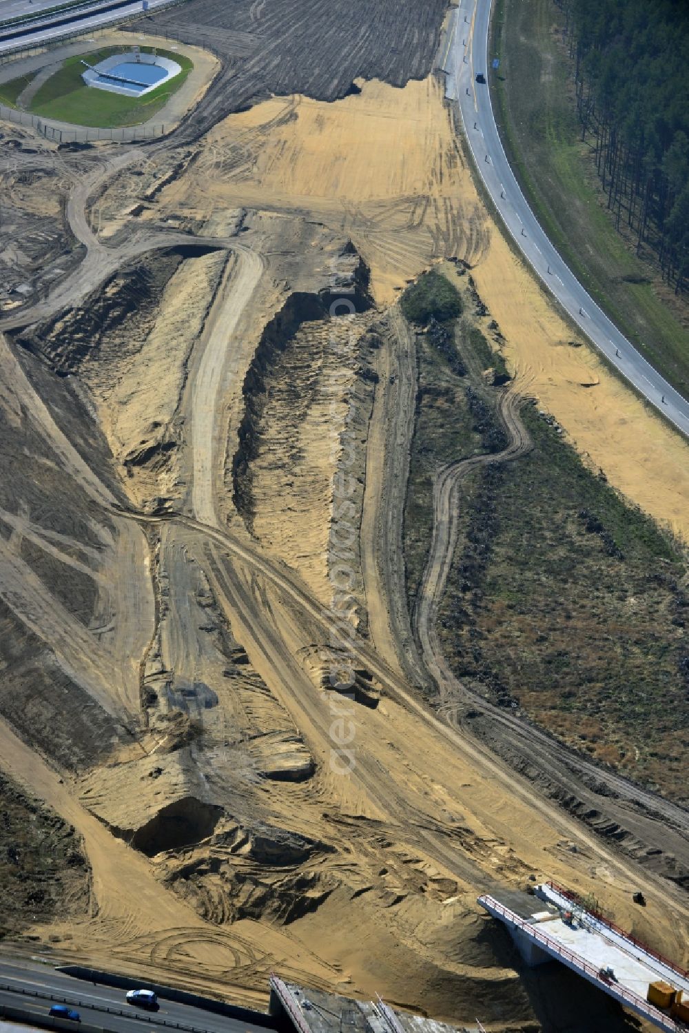 Groß Ziethen from above - Construction site of the junction Havelland at the motorway A10 and A24 in the state Brandenburg