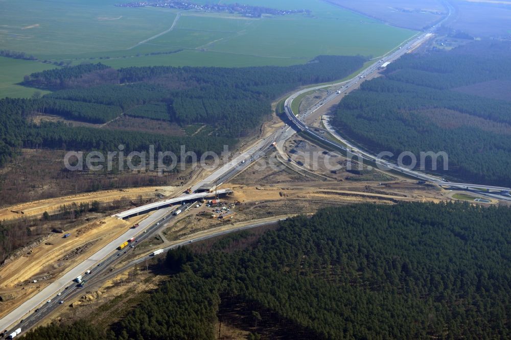 Aerial photograph Groß Ziethen - Construction site of the junction Havelland at the motorway A10 and A24 in the state Brandenburg