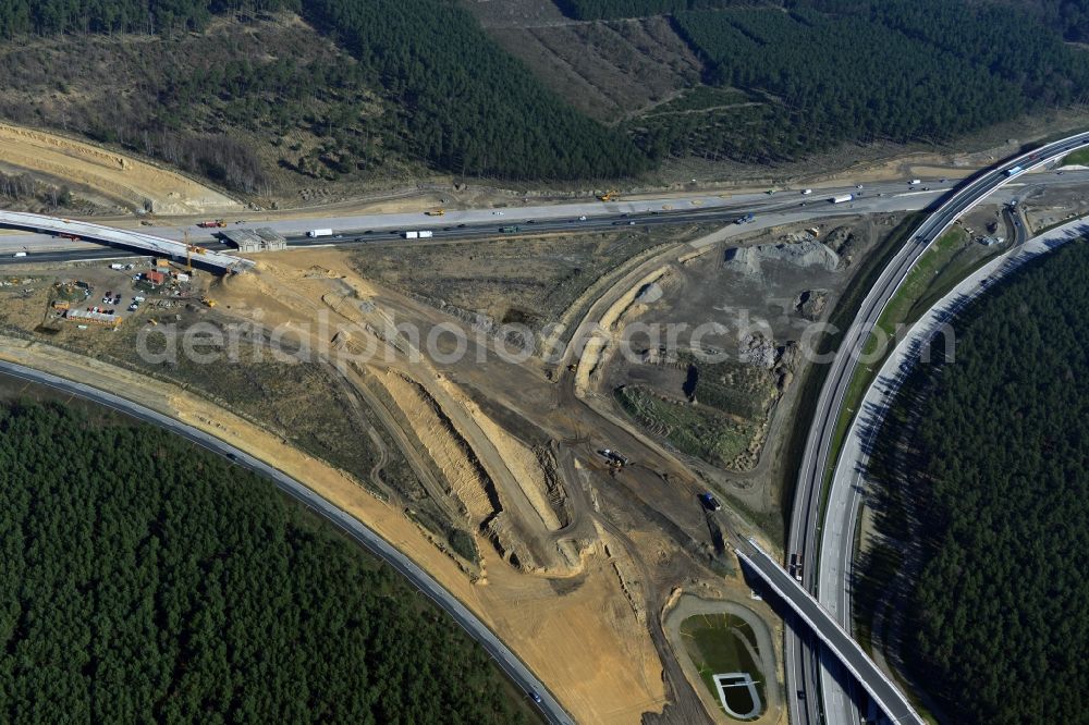 Groß Ziethen from above - Construction site of the junction Havelland at the motorway A10 and A24 in the state Brandenburg