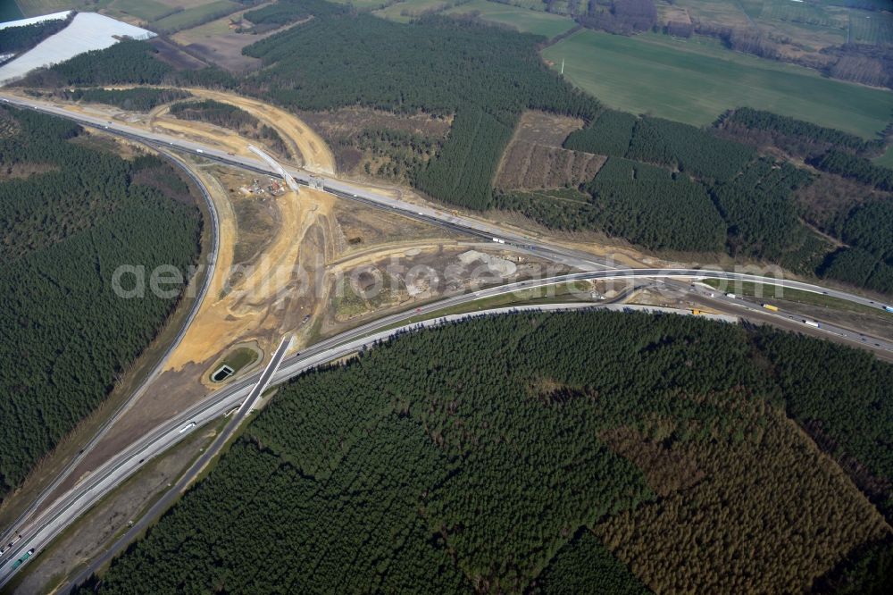 Aerial photograph Groß Ziethen - Construction site of the junction Havelland at the motorway A10 and A24 in the state Brandenburg