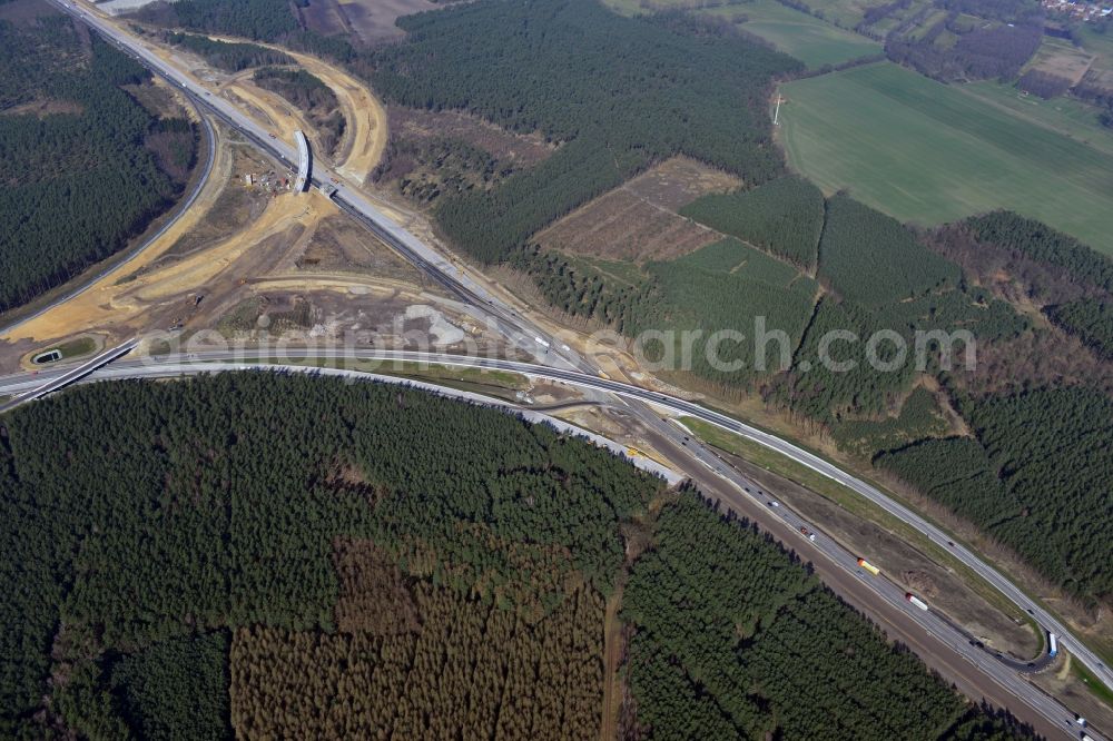 Groß Ziethen from above - Construction site of the junction Havelland at the motorway A10 and A24 in the state Brandenburg