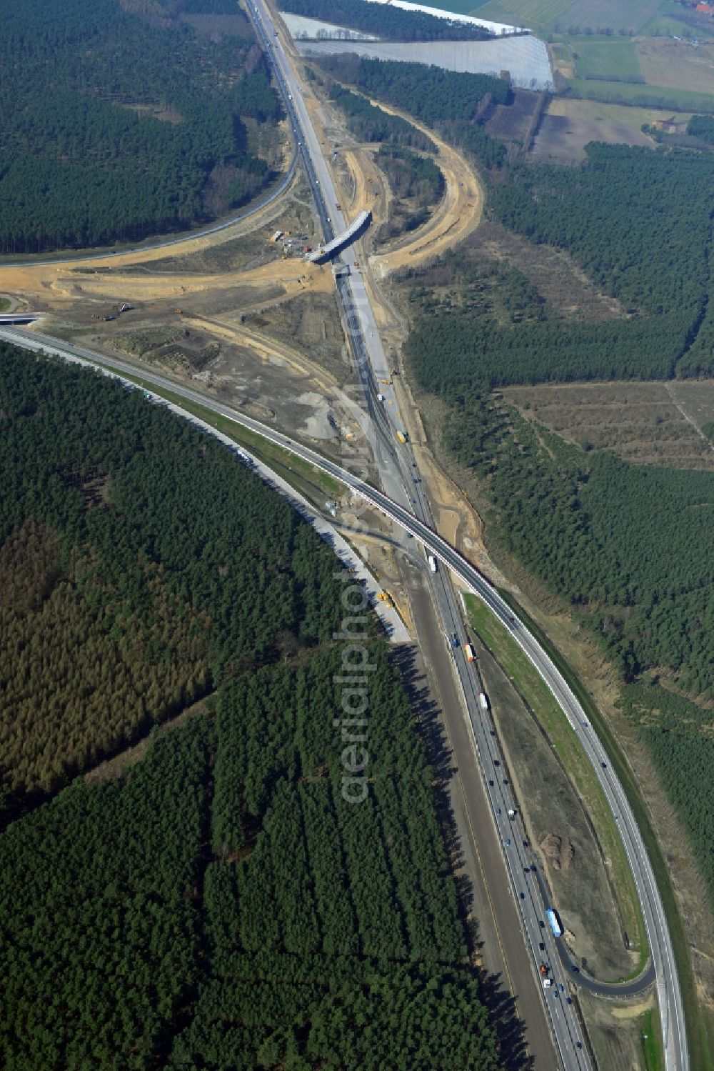 Groß Ziethen from the bird's eye view: Construction site of the junction Havelland at the motorway A10 and A24 in the state Brandenburg