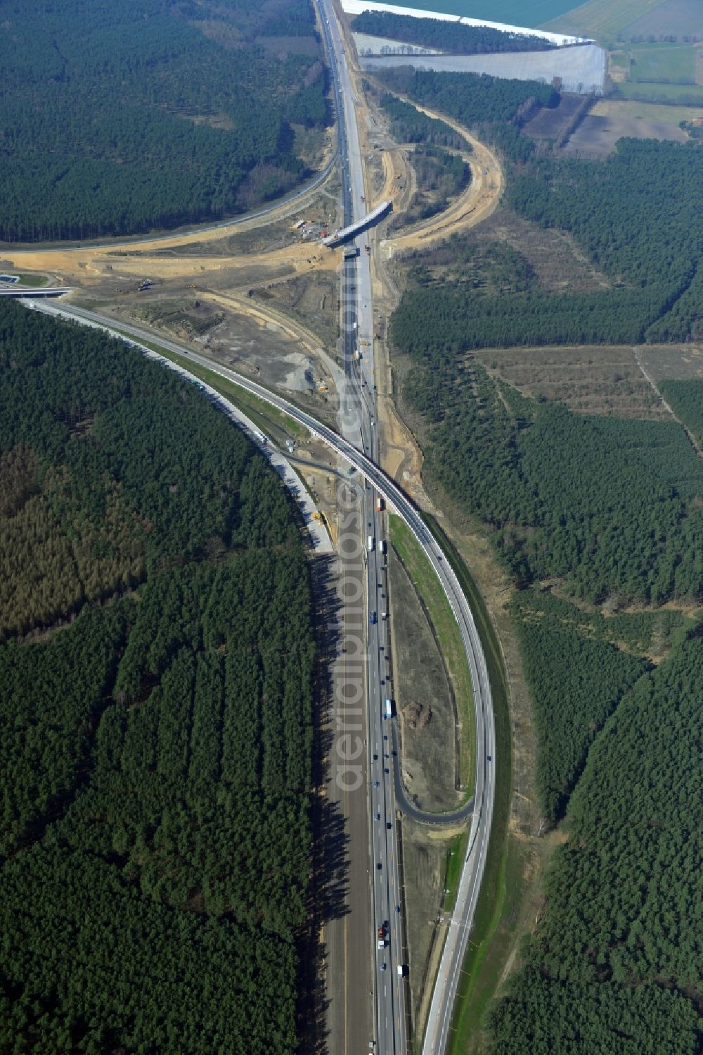 Aerial image Groß Ziethen - Construction site of the junction Havelland at the motorway A10 and A24 in the state Brandenburg