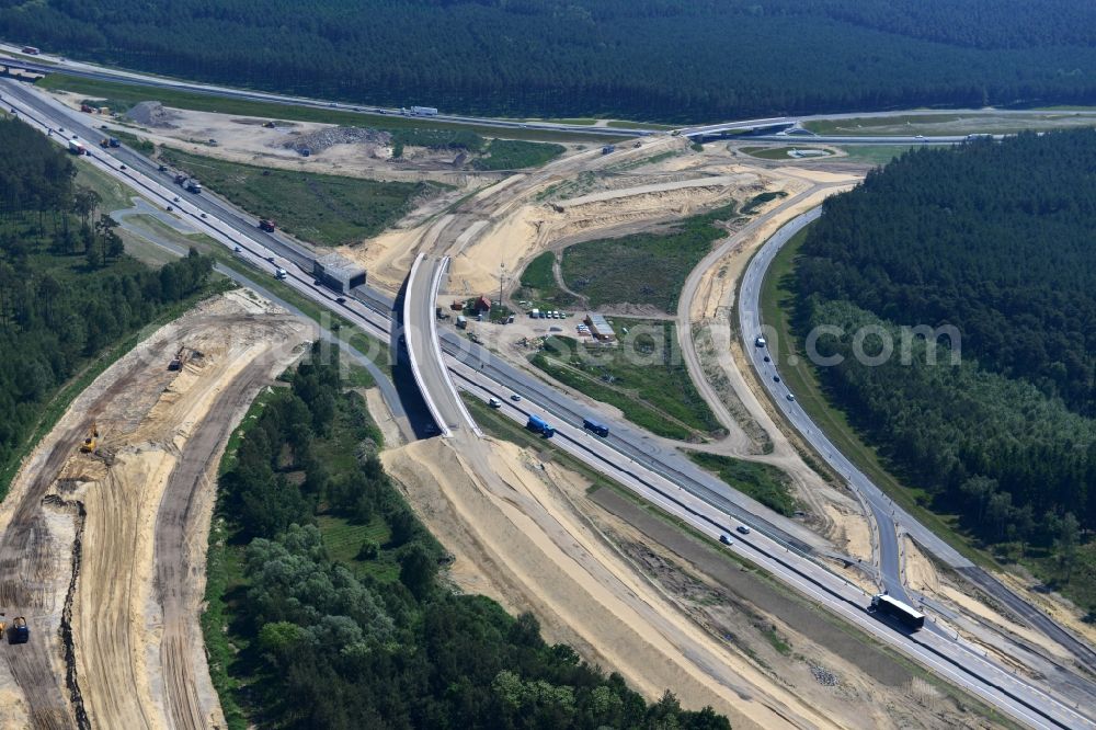 Aerial photograph Groß Ziethen - Construction site of the junction Havelland at the motorway A10 and A24 in the state Brandenburg