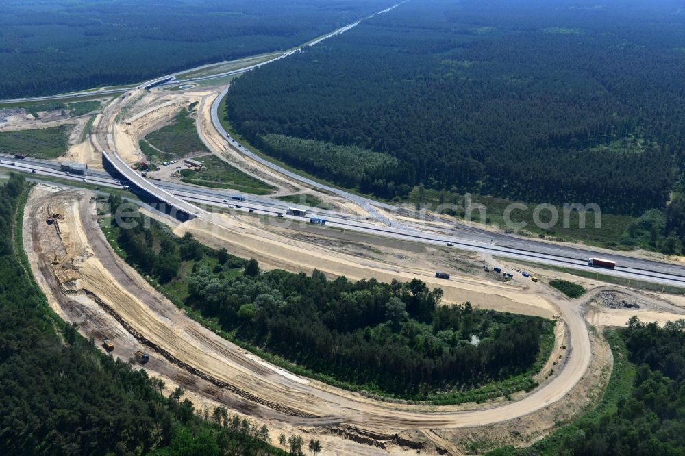 Groß Ziethen from above - Construction site of the junction Havelland at the motorway A10 and A24 in the state Brandenburg