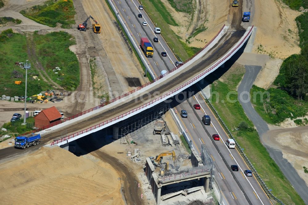 Groß Ziethen from above - Construction site of the junction Havelland at the motorway A10 and A24 in the state Brandenburg