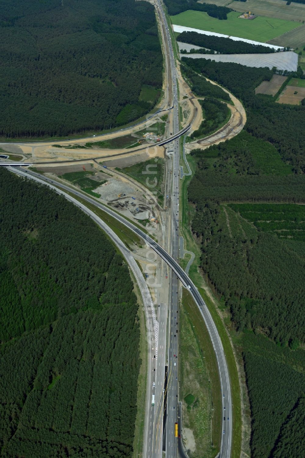 Groß Ziethen from above - Construction site of the junction Havelland at the motorway A10 and A24 in the state Brandenburg