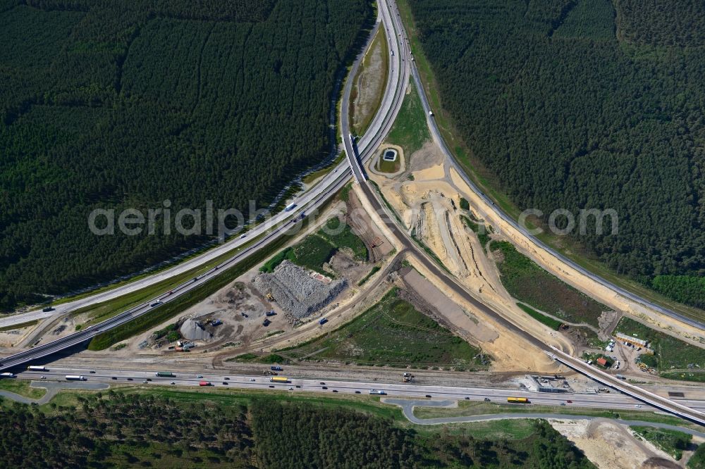 Aerial image Groß Ziethen - Construction site of the junction Havelland at the motorway A10 and A24 in the state Brandenburg