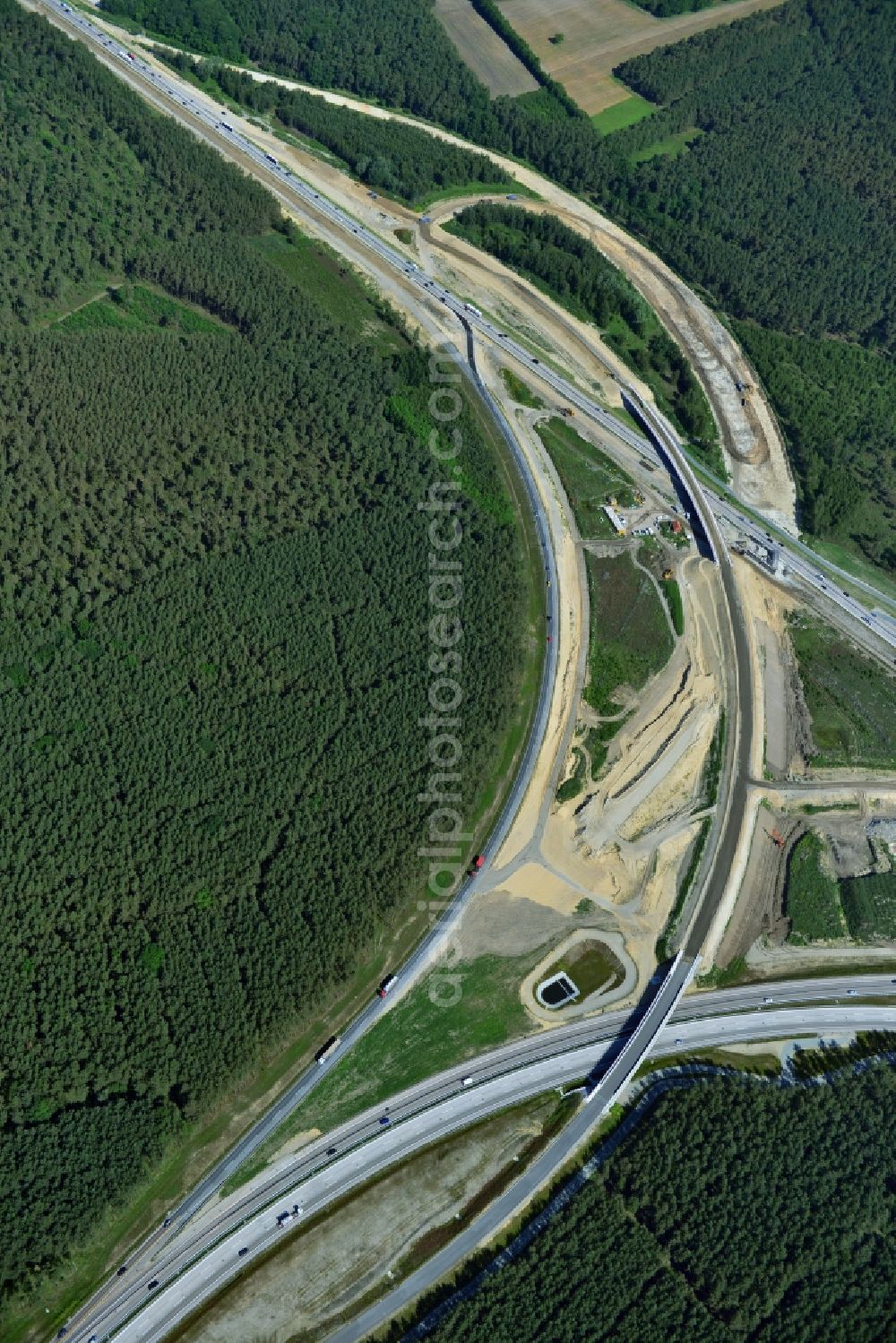 Aerial photograph Groß Ziethen - Construction site of the junction Havelland at the motorway A10 and A24 in the state Brandenburg