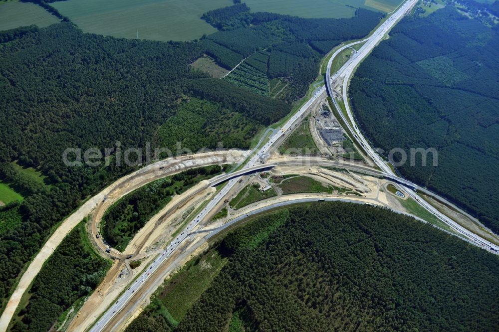 Aerial photograph Groß Ziethen - Construction site of the junction Havelland at the motorway A10 and A24 in the state Brandenburg