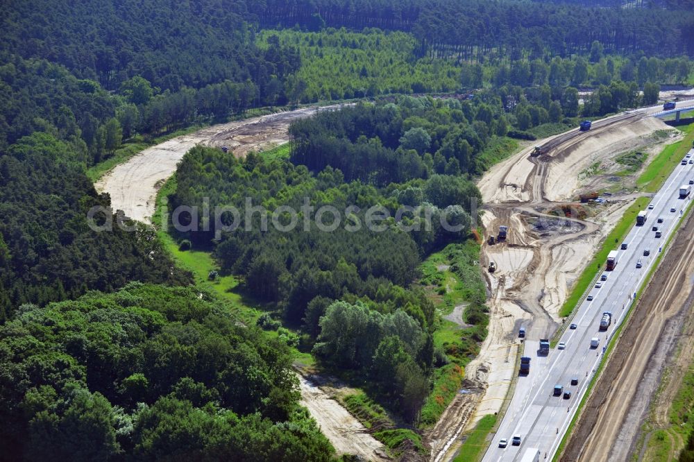 Groß Ziethen from the bird's eye view: Construction site of the junction Havelland at the motorway A10 and A24 in the state Brandenburg