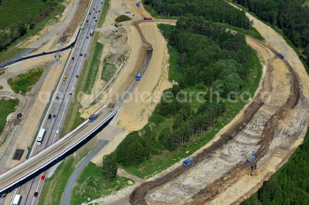 Aerial photograph Groß Ziethen - Construction site of the junction Havelland at the motorway A10 and A24 in the state Brandenburg