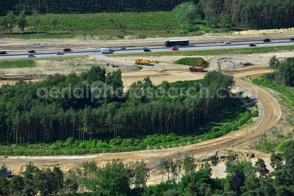 Aerial photograph Groß Ziethen - Construction site of the junction Havelland at the motorway A10 and A24 in the state Brandenburg