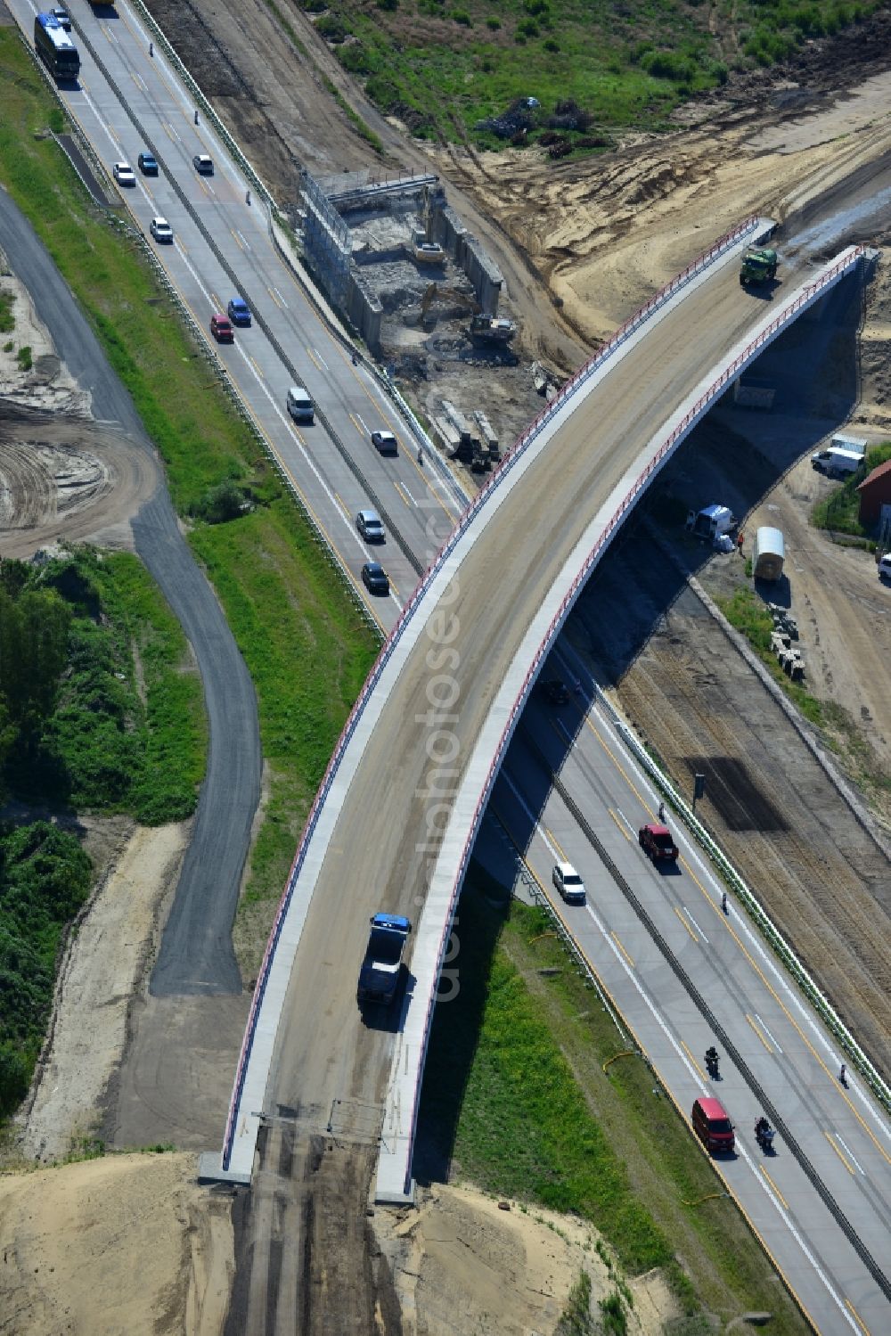 Groß Ziethen from the bird's eye view: Construction site of the junction Havelland at the motorway A10 and A24 in the state Brandenburg