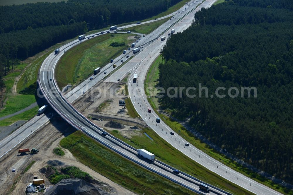 Aerial photograph Groß Ziethen - Construction site of the junction Havelland at the motorway A10 and A24 in the state Brandenburg