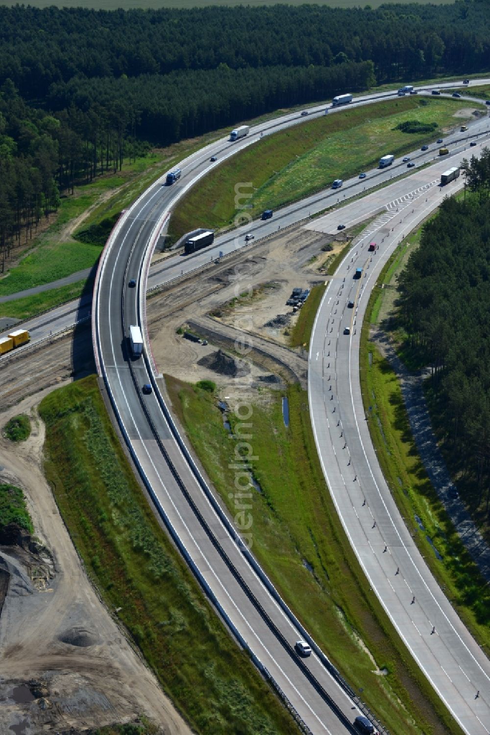 Groß Ziethen from above - Construction site of the junction Havelland at the motorway A10 and A24 in the state Brandenburg