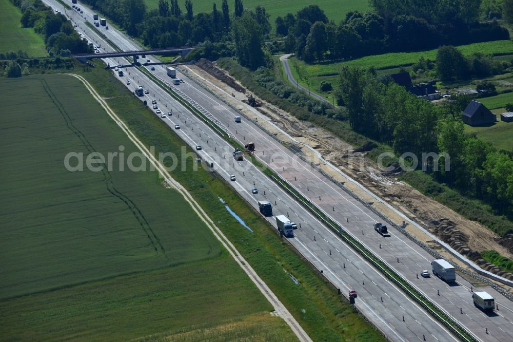 Aerial photograph Groß Ziethen - Construction site of the junction Havelland at the motorway A10 and A24 in the state Brandenburg