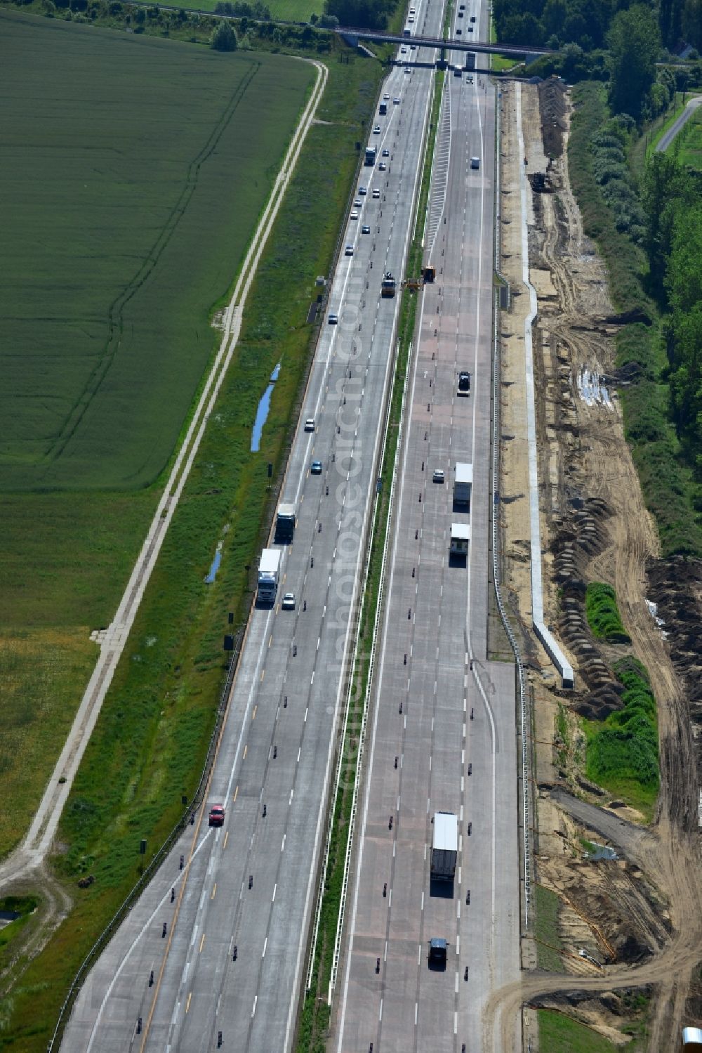 Groß Ziethen from above - Construction site of the junction Havelland at the motorway A10 and A24 in the state Brandenburg