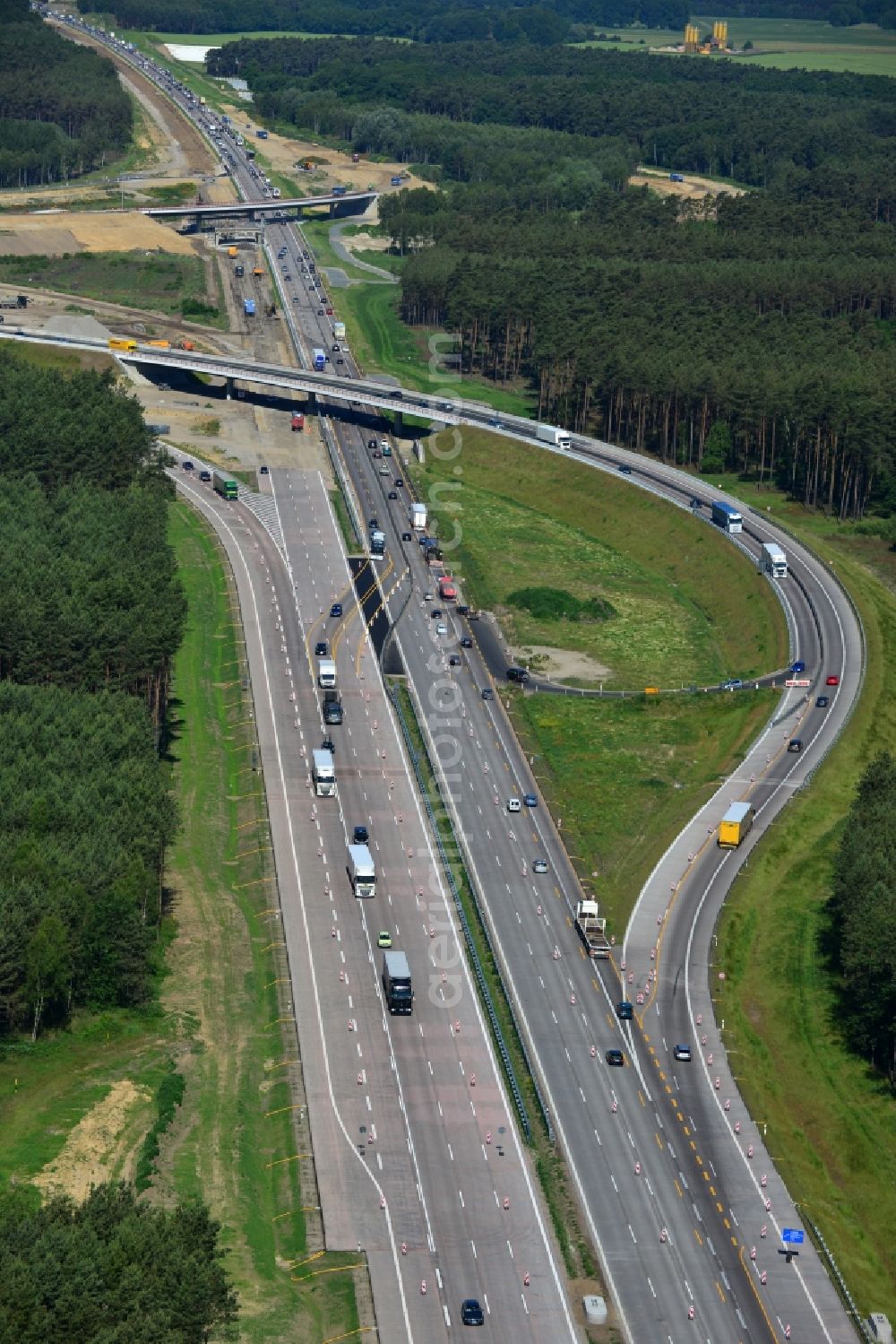 Groß Ziethen from the bird's eye view: Construction site of the junction Havelland at the motorway A10 and A24 in the state Brandenburg