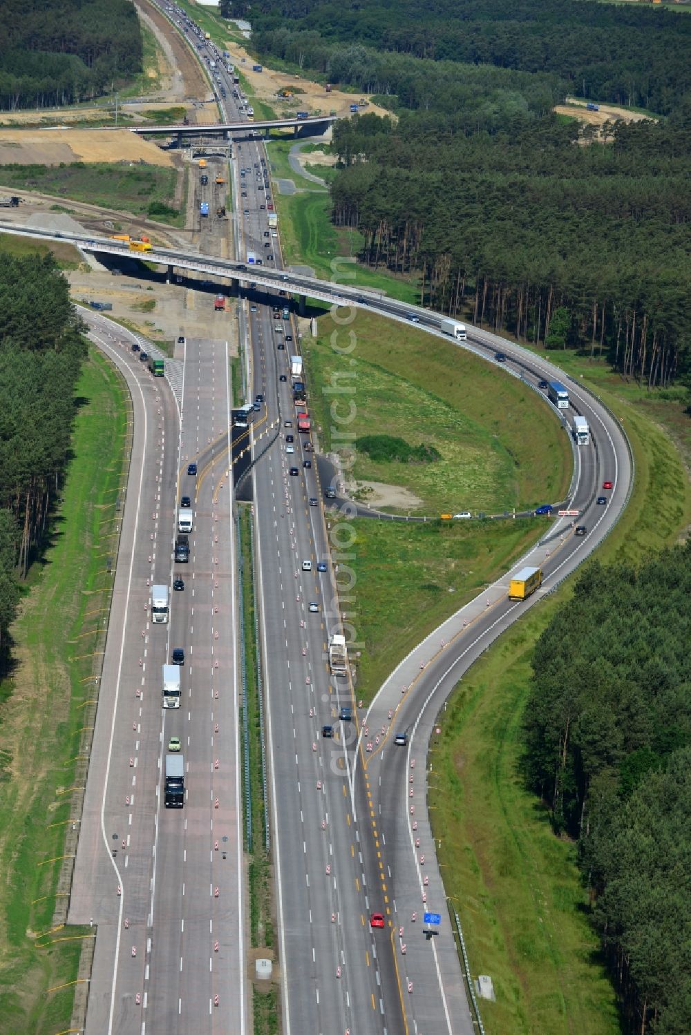 Aerial image Groß Ziethen - Construction site of the junction Havelland at the motorway A10 and A24 in the state Brandenburg