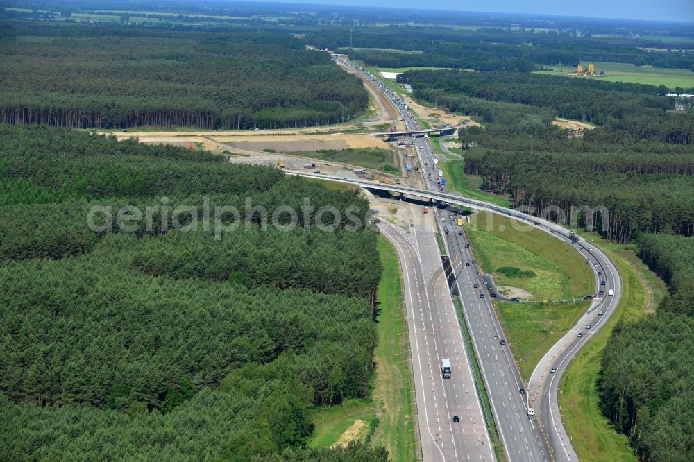 Aerial photograph Groß Ziethen - Construction site of the junction Havelland at the motorway A10 and A24 in the state Brandenburg