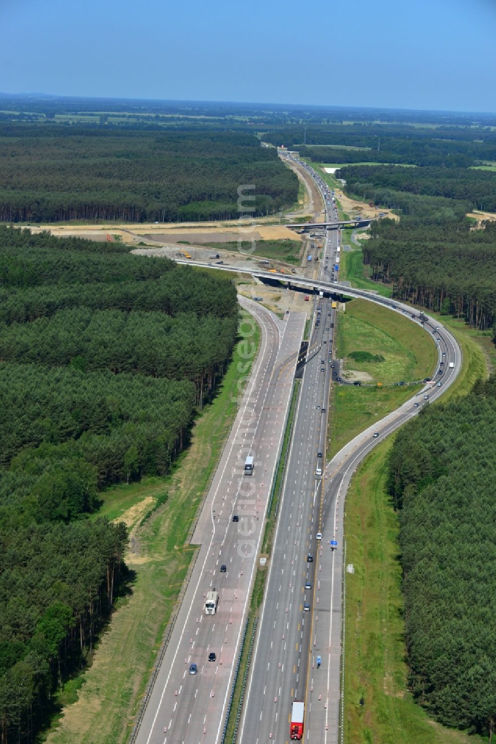 Groß Ziethen from above - Construction site of the junction Havelland at the motorway A10 and A24 in the state Brandenburg