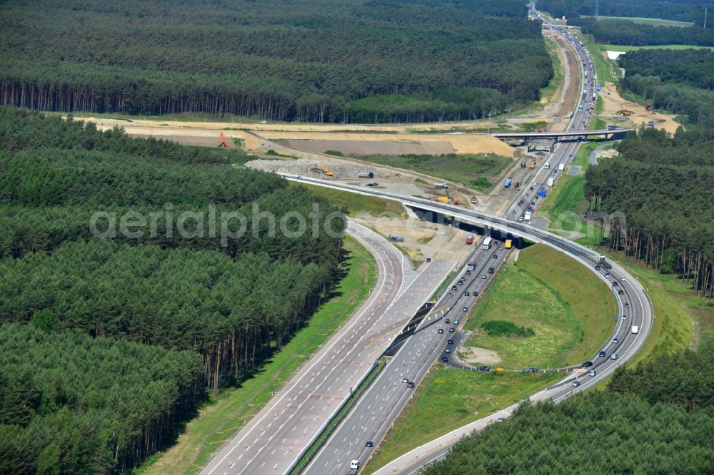 Groß Ziethen from the bird's eye view: Construction site of the junction Havelland at the motorway A10 and A24 in the state Brandenburg