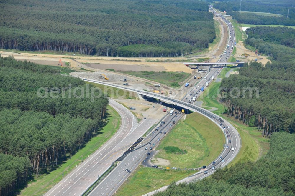 Aerial image Groß Ziethen - Construction site of the junction Havelland at the motorway A10 and A24 in the state Brandenburg