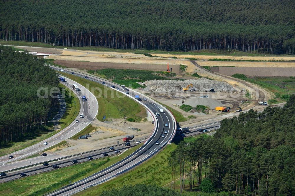 Aerial photograph Groß Ziethen - Construction site of the junction Havelland at the motorway A10 and A24 in the state Brandenburg