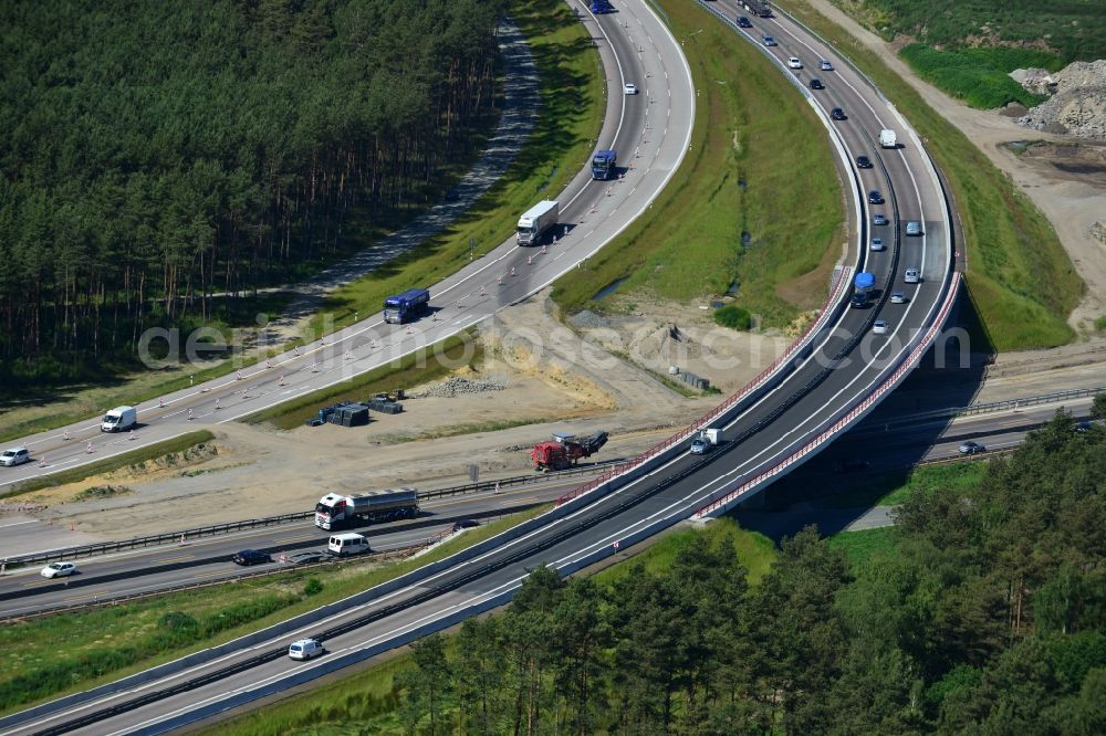 Groß Ziethen from above - Construction site of the junction Havelland at the motorway A10 and A24 in the state Brandenburg