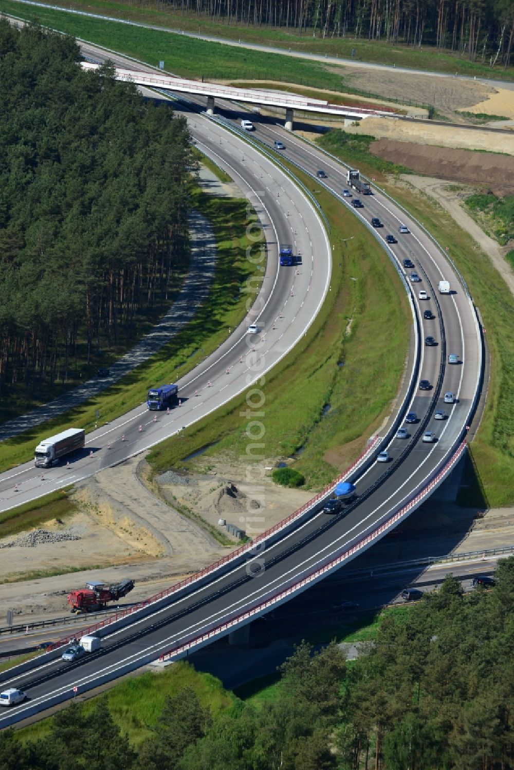 Groß Ziethen from the bird's eye view: Construction site of the junction Havelland at the motorway A10 and A24 in the state Brandenburg